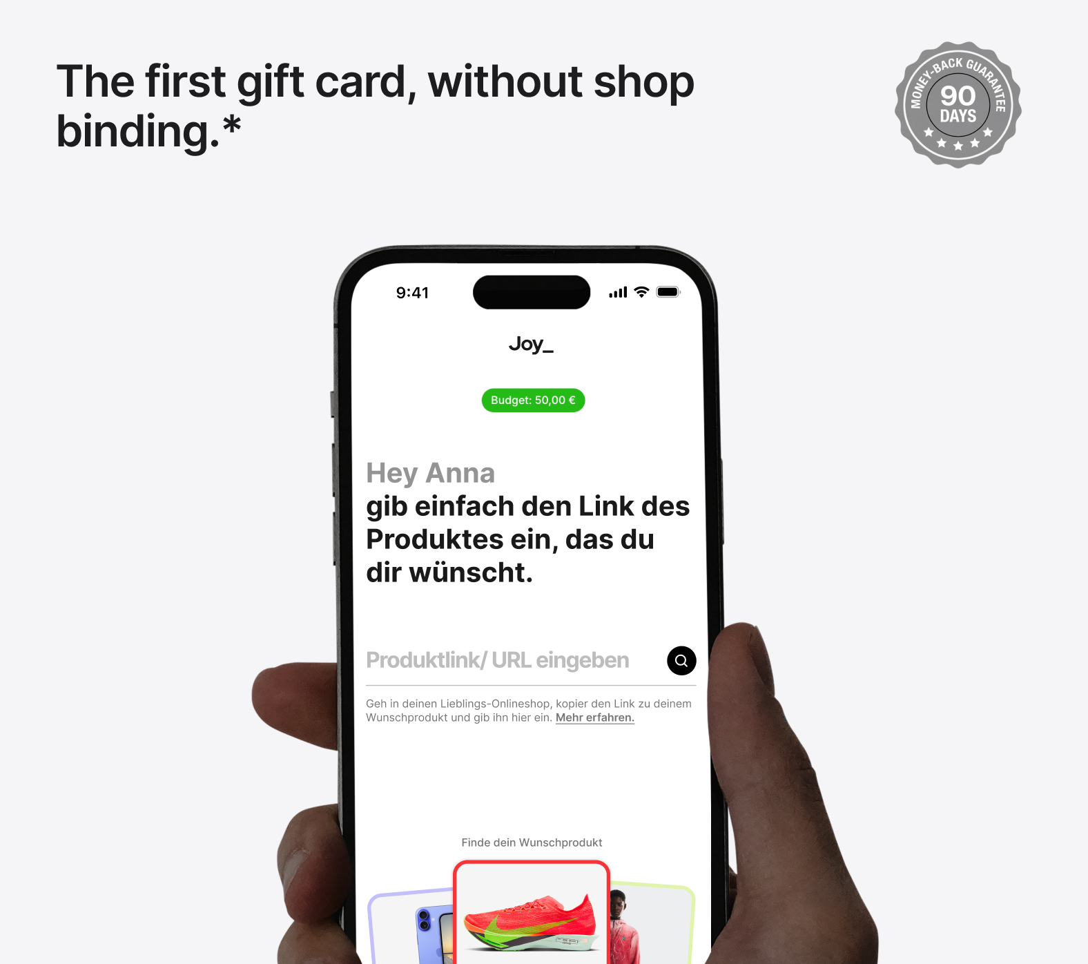 Joy_ gift card in hand
