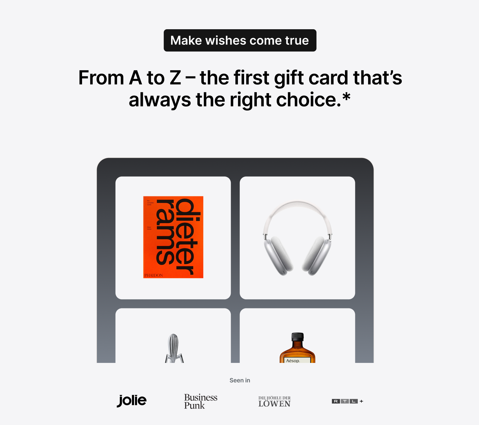 Joy_ gift card on table